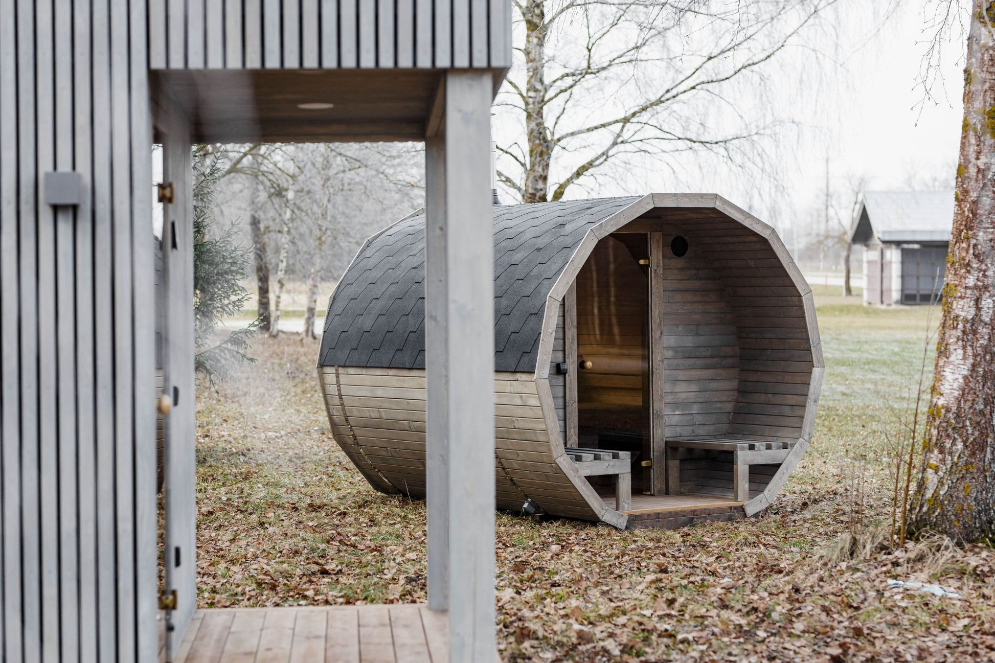 Komplett ausgestattete Premium-Gartensauna 3 m mit Terrasse – aus Fichtenholz, mit Holzofen – sofort einsatzbereit