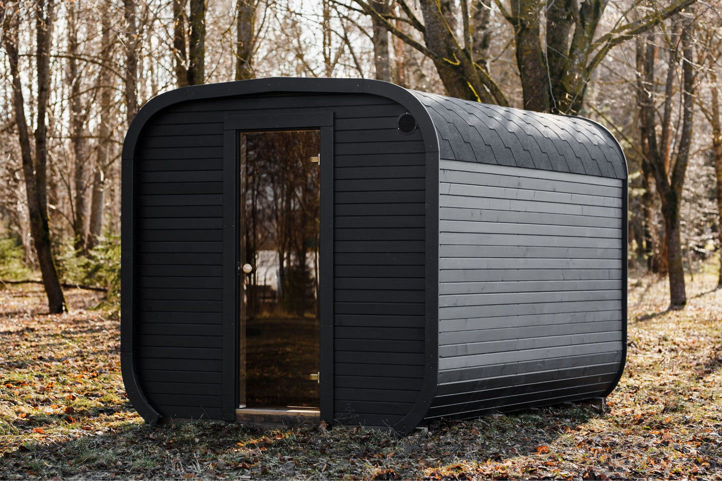 Komplett ausgestattete Premium-CUBE-Gartensauna4 m mit Vorraum – aus Fichtenholz, mit Holzofen – sofort einsatzbereit