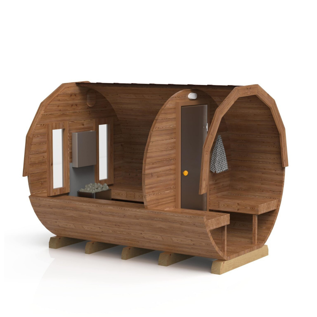 Komplett ausgestattete Premium-Gartensauna 3 m mit Terrasse – aus Fichtenholz, mit Holzofen – sofort einsatzbereit