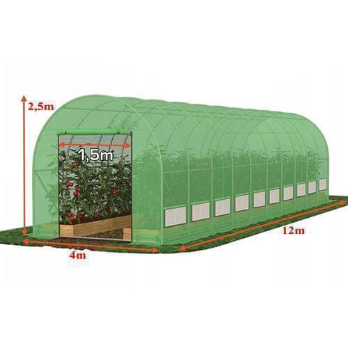 Foliengewächshaus 12 * 4 * 2,5 m, Polyethylen 180 g/m², UV-beständig, Rohr 32 * 1,2 mm