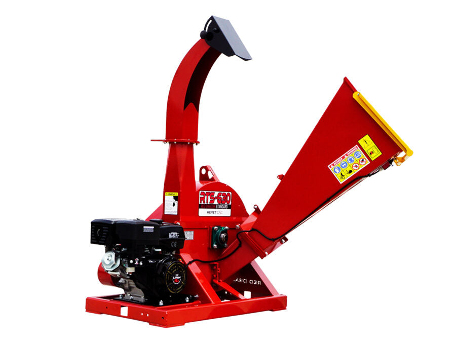 REMET RTS-630 Benzin-Holzhäcksler, 15 PS, Schneidscheibe 620 mm, Äste bis 100 mm, 360° drehbarer Auswurf, Keilriemenantrieb, Anhängerkupplung, ideal für Brennstoff und Mulch.