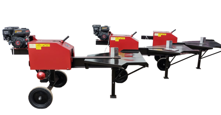 Industrieller Holzspalter DKPR-380 von Artmash mit 380V Elektromotor, 12 Tonnen Spaltkraft und hoher Effizienz. Ideal für Forstwirtschaft und professionelle Holzverarbeitung.