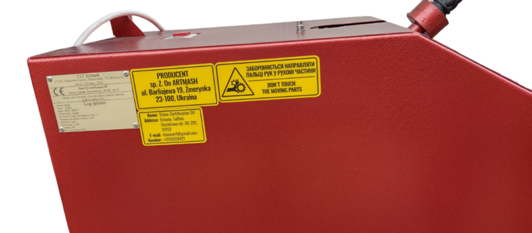 Industrieller Holzspalter DKPR-380 von Artmash mit 380V Elektromotor, 12 Tonnen Spaltkraft und hoher Effizienz. Ideal für Forstwirtschaft und professionelle Holzverarbeitung.