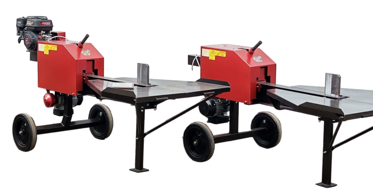 Industrieller Holzspalter DKPR-380 von Artmash mit 380V Elektromotor, 12 Tonnen Spaltkraft und hoher Effizienz. Ideal für Forstwirtschaft und professionelle Holzverarbeitung.