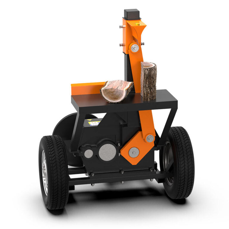 Industrieller Holzspalter DRM-50 mit Elektromotor, inertialem Spaltmechanismus und Anhängevorrichtung. Effizient für industrielle Holzverarbeitung.