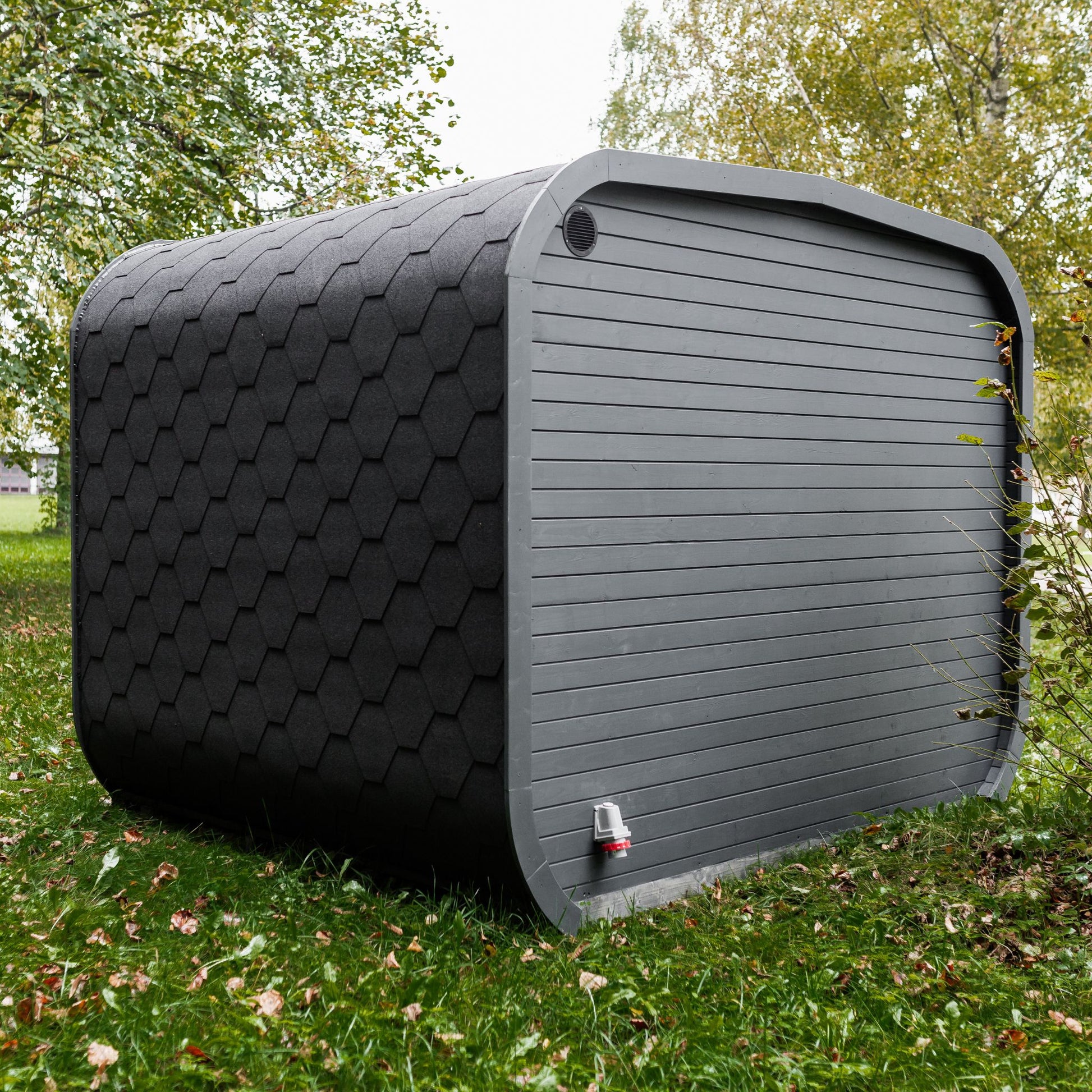 Komplett ausgestattete Premium-LUX-MINI-Sauna 245×300 – aus Fichtenholz, mit Holzofen – sofort einsatzbereit