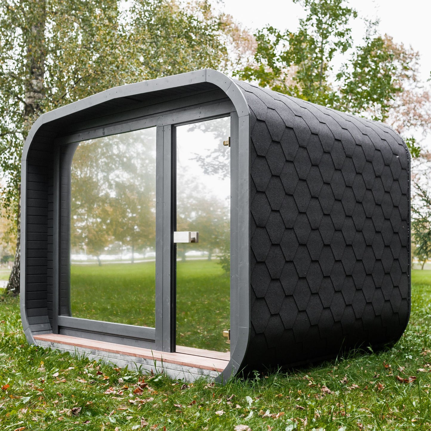 Komplett ausgestattete Premium-LUX-MINI-Sauna 245×300 – aus Fichtenholz, mit Holzofen – sofort einsatzbereit