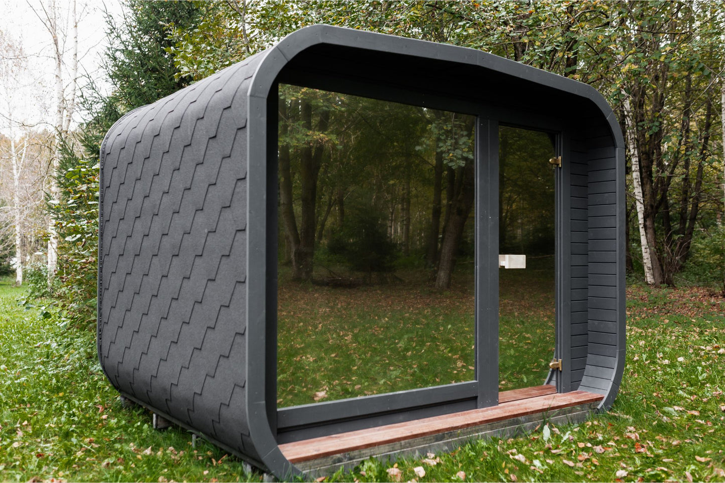 Komplett ausgestattete Premium-LUX-MINI-Sauna 245×300 – aus Fichtenholz, mit Holzofen – sofort einsatzbereit