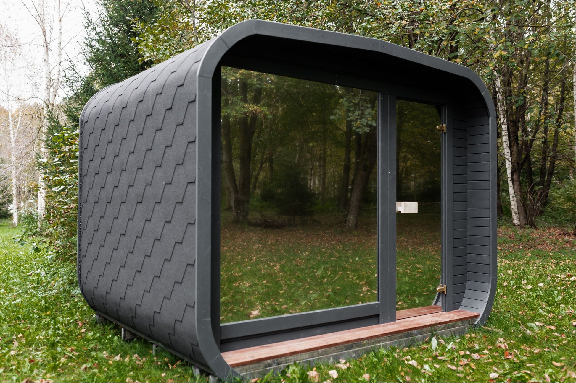 Komplett ausgestattete Premium-LUX-MINI-Sauna 245×300 – aus Fichtenholz, mit Holzofen – sofort einsatzbereit