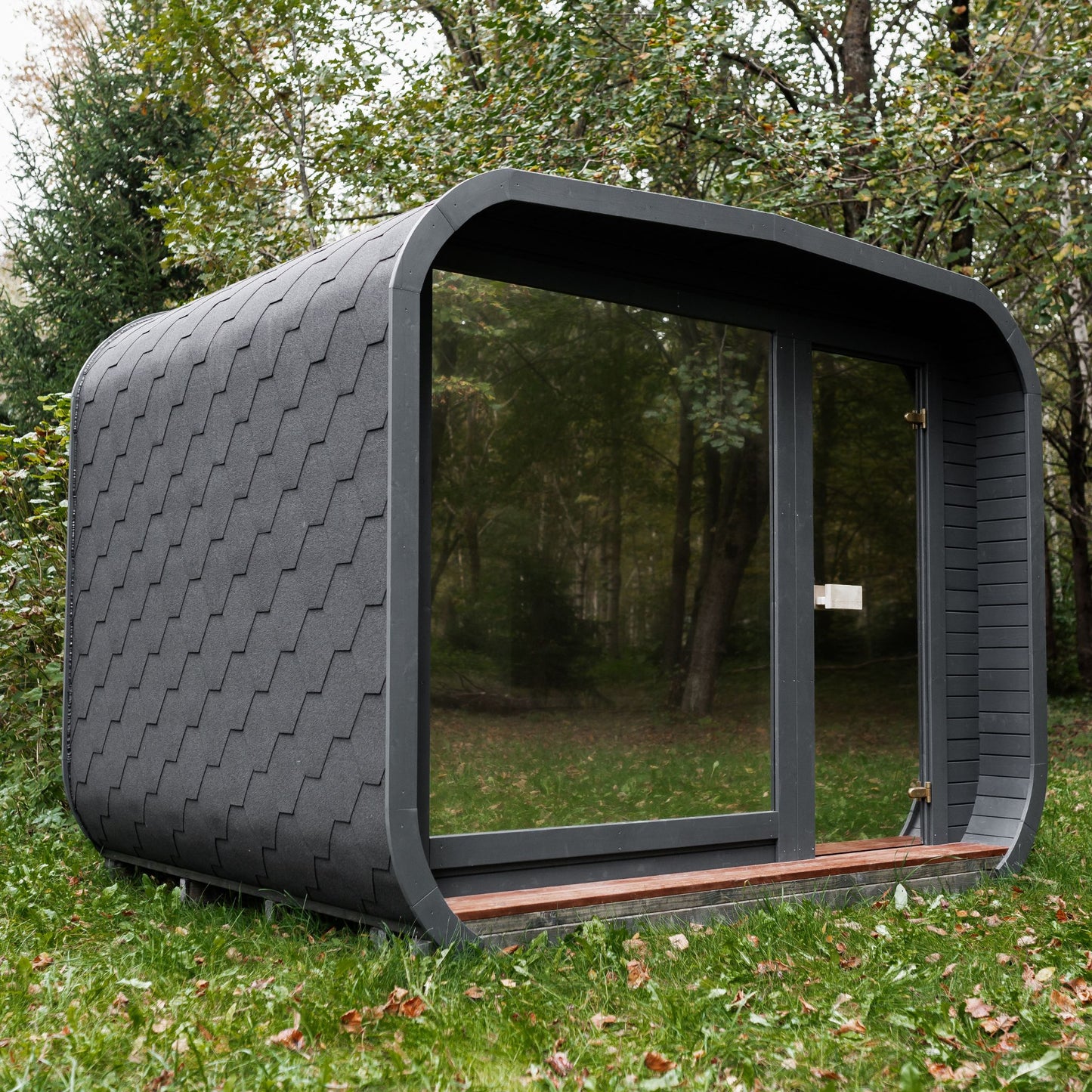 Komplett ausgestattete Premium-LUX-MINI-Sauna 245×300 – aus Fichtenholz, mit Holzofen – sofort einsatzbereit