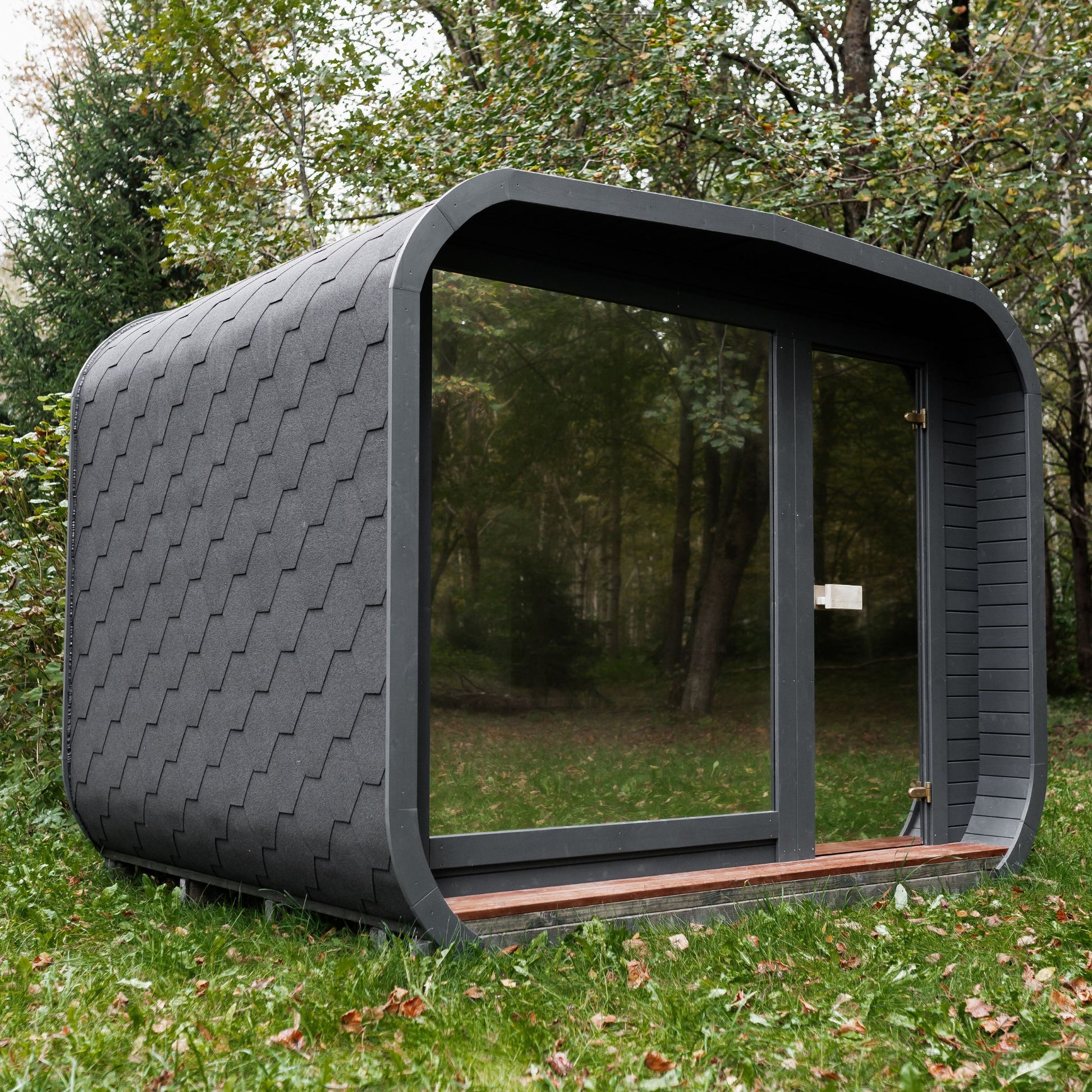 Komplett ausgestattete Premium-LUX-MINI-Sauna 245×300 – aus Fichtenholz, mit Holzofen – sofort einsatzbereit