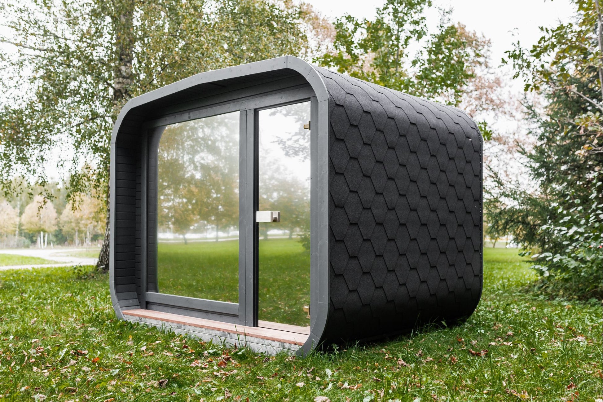 Komplett ausgestattete Premium-LUX-MINI-Sauna 245×300 – aus Fichtenholz, mit Holzofen – sofort einsatzbereit