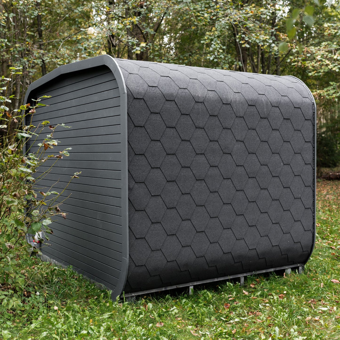 Komplett ausgestattete Premium-LUX-MINI-Sauna 245×300 – aus Fichtenholz, mit Holzofen – sofort einsatzbereit