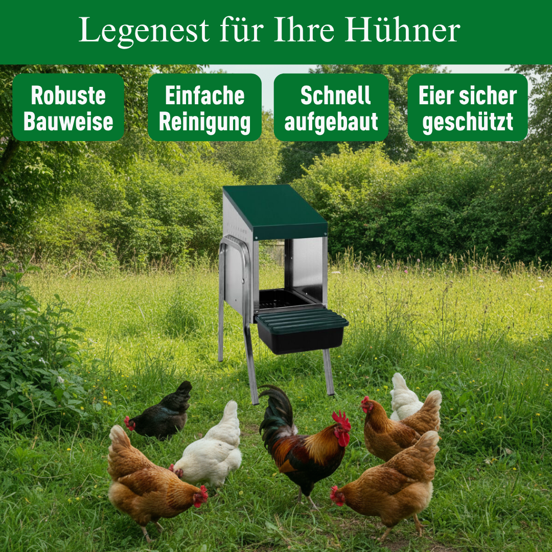 Langlebiges Legenest/Abrollnest MG-01WS PROFI mit Metallbeinen und Eierschublade. Ideal für Hausgeflügel. Hygienisch & leicht zu reinigen.