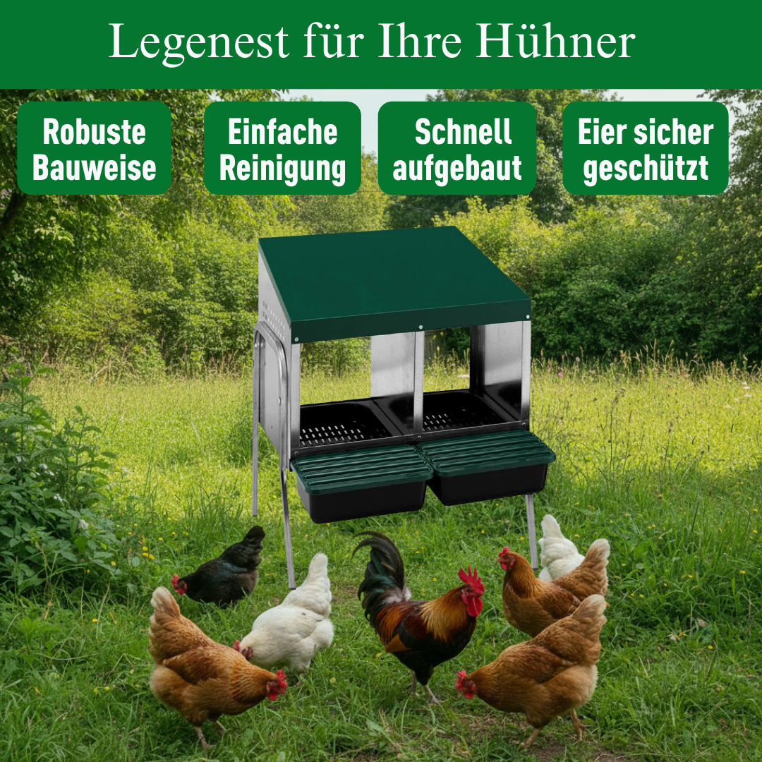 Langlebiges Legenest/Abrollnest MG-02WS PROFI mit Metallbeinen und Eierschublade. Ideal für Hausgeflügel. Hygienisch & leicht zu reinigen.