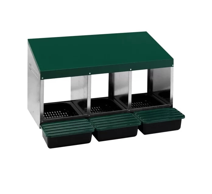 Langlebiges Legenest/Abrollnest MG-03 PROFI mit 3 Abteilen und Eierschublade. Ideal für Hausgeflügel. Hygienisch, langlebig und einfach zu montieren.