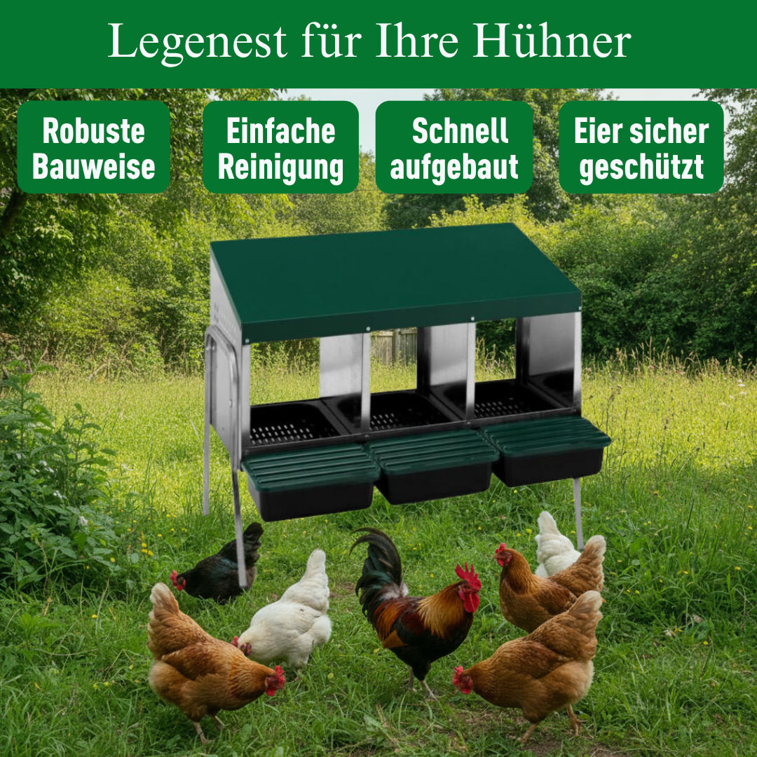 Langlebiges Legenest/Abrollnest MG-03WS PROFI mit Metallbeinen und Eierschublade. Ideal für Hausgeflügel. Hygienisch & leicht zu reinigen.
