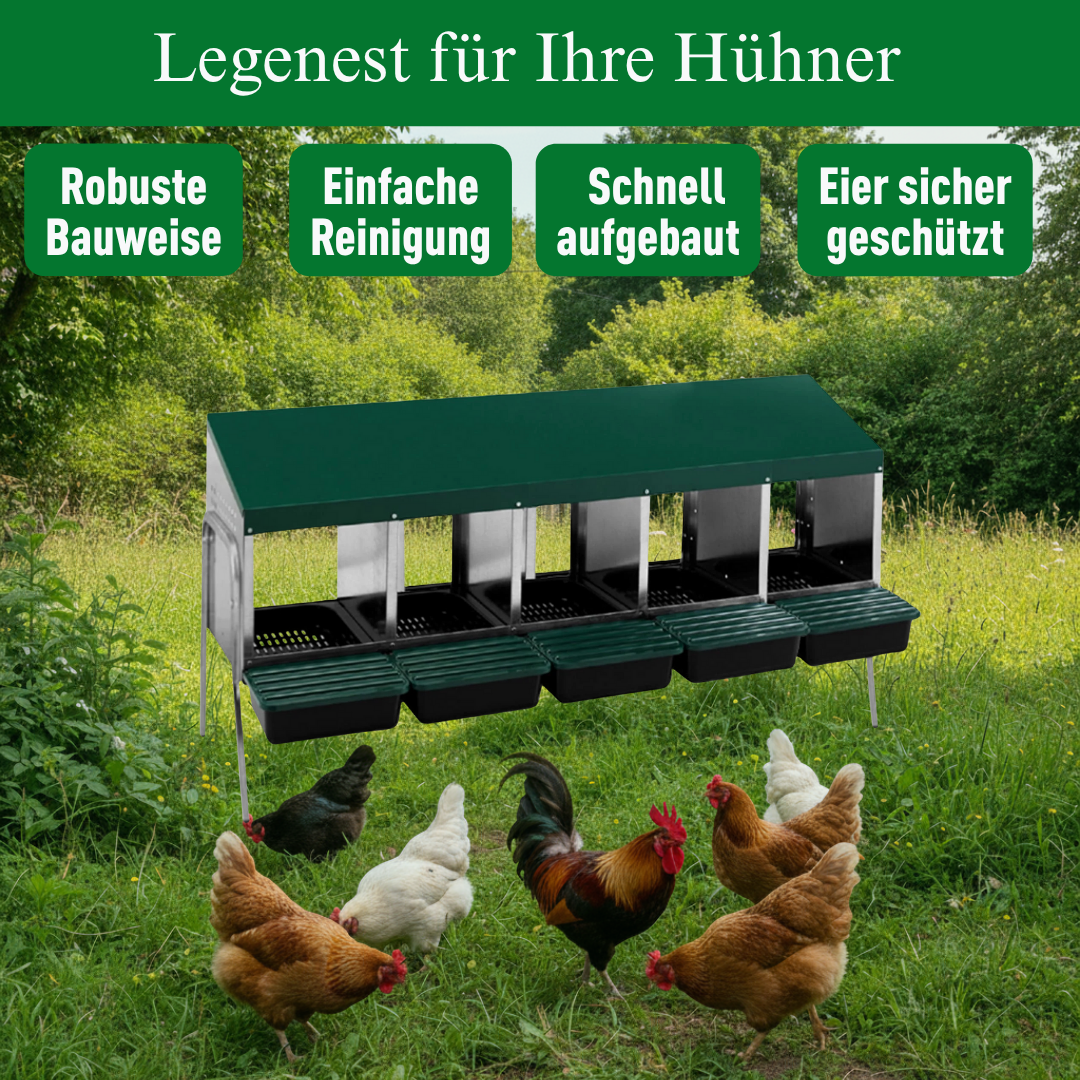 Langlebiges Legenest-Abrollnest MG-05WS PROFI mit Metallbeinen und Eierschublade. Ideal für Hühner, Wachteln oder Enten. Hygienisch & einfach zu reinigen.