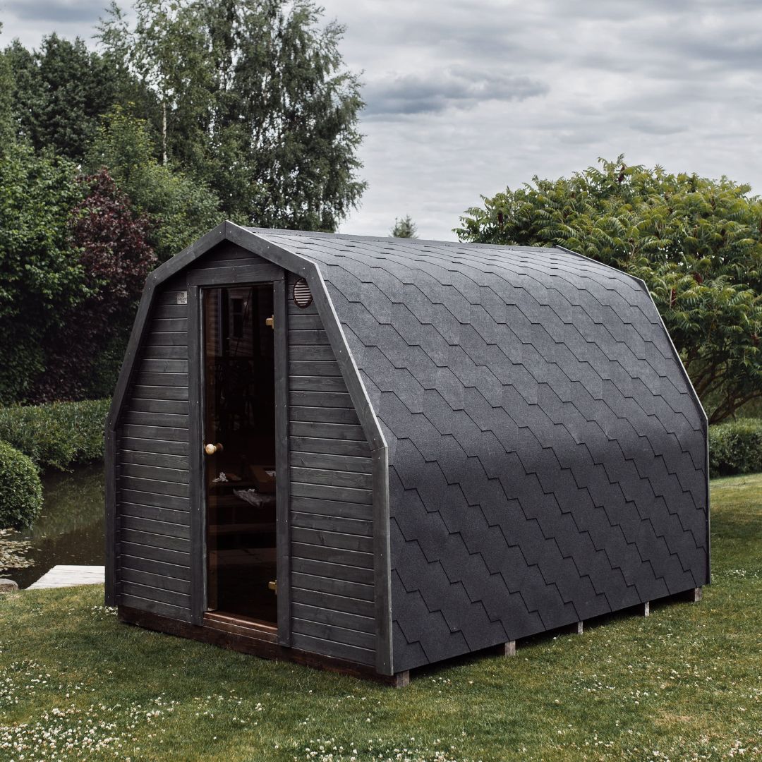 Komplett ausgestattete Premium-IGLU-Gartensauna 3,5 m mit Vorraum – aus Fichtenholz, mit Holzofen – sofort einsatzbereit