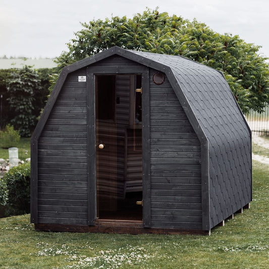 Komplett ausgestattete Premium-IGLU-Gartensauna 3,5 m mit Vorraum – aus Fichtenholz, mit Holzofen – sofort einsatzbereit