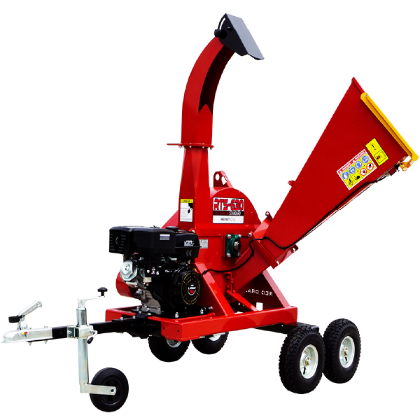 REMET RTS-630 Benzin-Holzhäcksler, 15 PS, Schneidscheibe 620 mm, Äste bis 100 mm, 360° drehbarer Auswurf, Keilriemenantrieb, Anhängerkupplung, ideal für Brennstoff und Mulch.